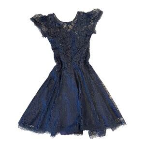 Vintage Hampton Nites Black Lace Sequin Party Dress Size 34